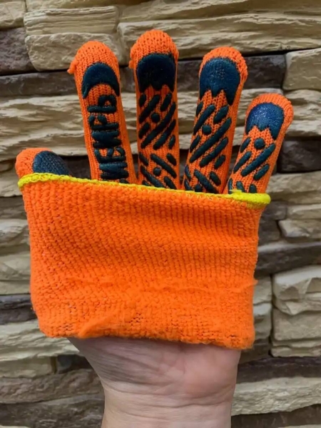 Перчатки утеплённые, х/б с ПВХ "Точка", оранж.